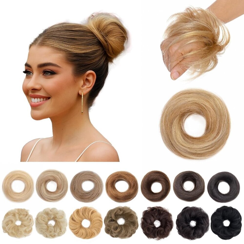 Hair Bun Human Hair Natural Straight Messy Hair Piece 2 Pack for Women Girls
